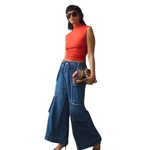 Anthropologie Pilcro Mid-Rise Cargo Denim Jeans Womens Plus 22W Wide Leg